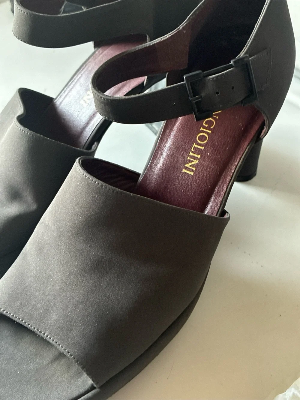Enzo Angiolini Leather Charcoal Black Chunky Heel Ankle Strap Sz 8M Spanish Y2K